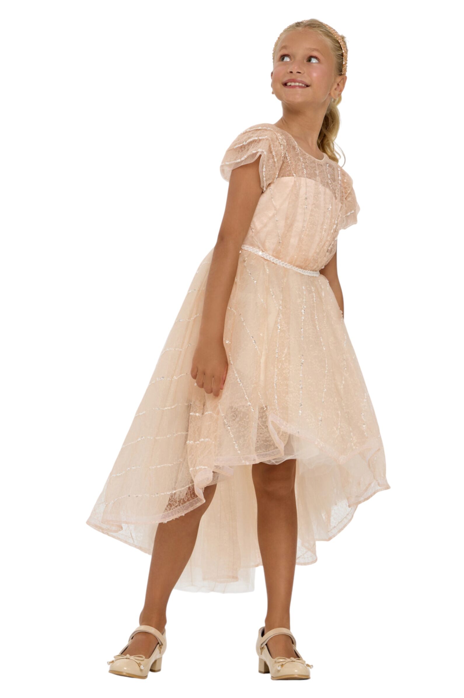 Платье дев. АРТ.1839.43,беж,пэ-пу/хл