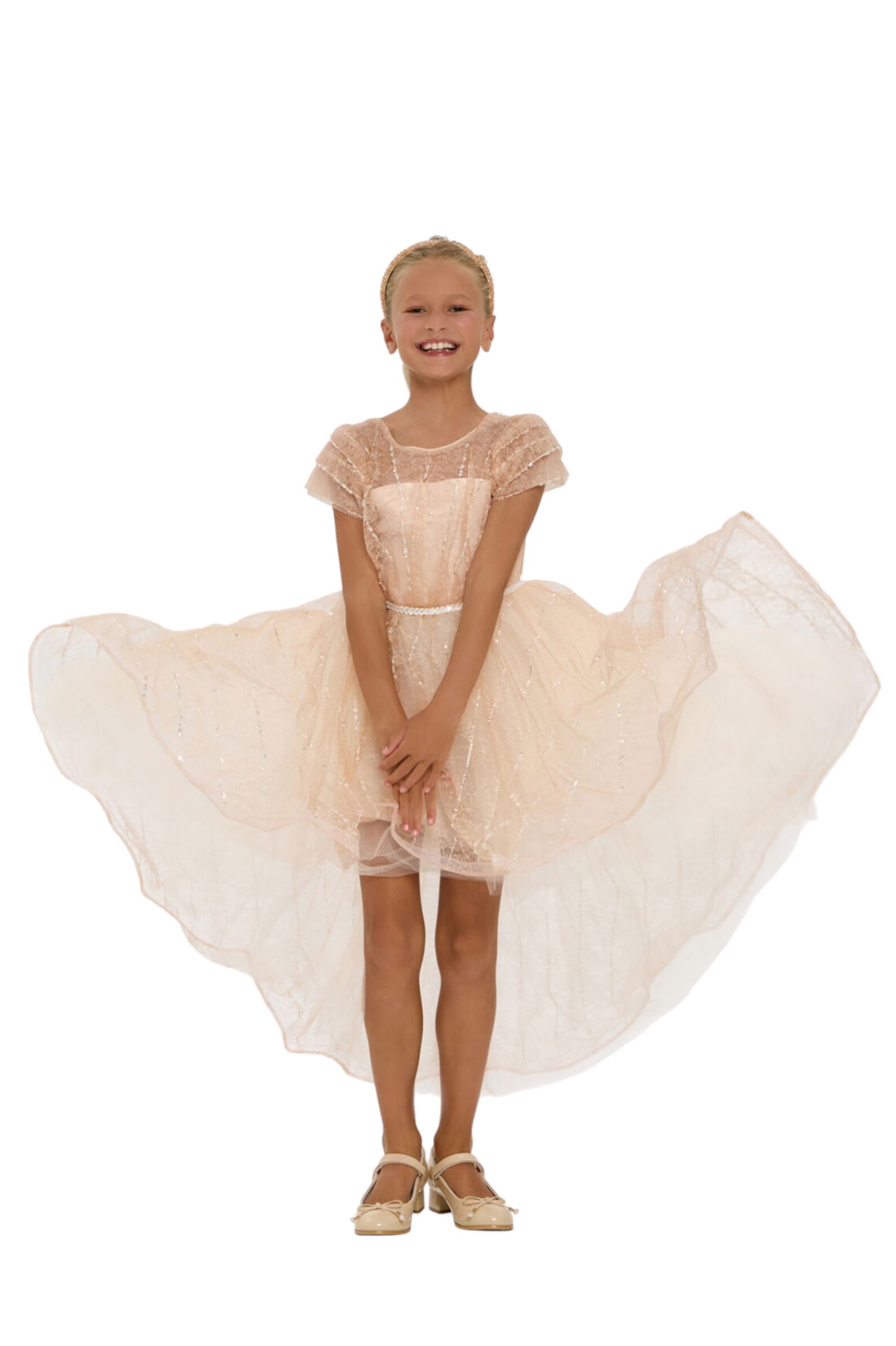 Платье дев. АРТ.1839.43,беж,пэ-пу/хл